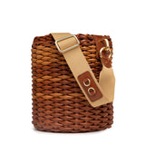 Woven Basket Bag: Designer Vegan Bag in Camel Brown - THE WILD SHOWCASE