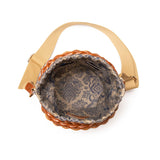 Woven Basket Bag: Designer Vegan Bag in Camel Brown - THE WILD SHOWCASE