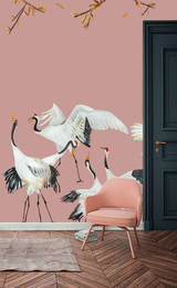 Wallpaper cranes pink Japanese Crane Dance