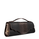 Audrey Clutch: Snake Embossed Pewter Designer Evening Clutch Bag - THE WILD SHOWCASE