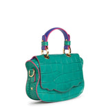 Audrey Micro: Green & Pink Croc-Embossed Designer Crossbody Bag - THE WILD SHOWCASE