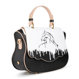 Audrey Satchel: Black Designer Handbag with Black & White Drip Design - THE WILD SHOWCASE