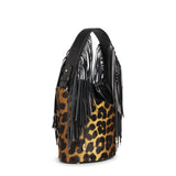 Dune Mini Bucket Bag: Designer Leopard Print Bag with Fringe - THE WILD SHOWCASE