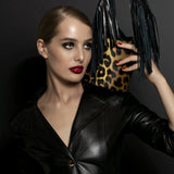 Dune Mini Bucket Bag: Designer Leopard Print Bag with Fringe - THE WILD SHOWCASE