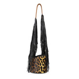 Dune Mini Bucket Bag: Designer Leopard Print Bag with Fringe - THE WILD SHOWCASE