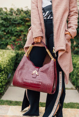 Empire Cheetah Hobo Bag: Designer Shoulder Bag in Bordeaux Leather - THE WILD SHOWCASE