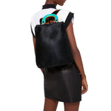 Racer Haircalf: Women's Designer Backpack in Black Leather - THE WILD SHOWCASE