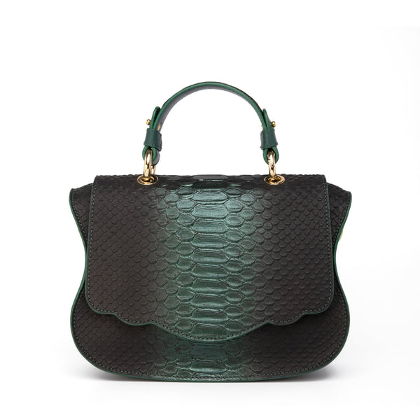 Audrey Couture: Designer Crossbody Bag in Green Snakeskin