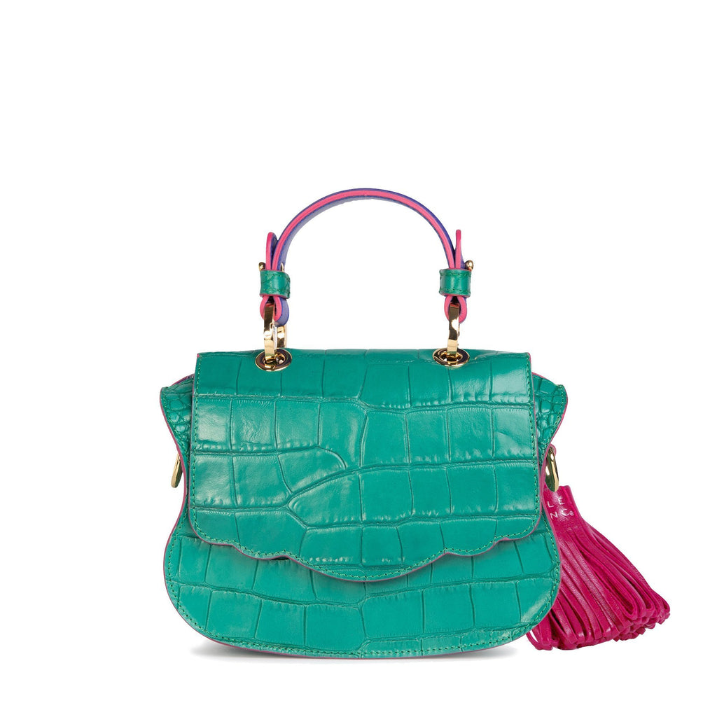 Audrey Micro: Green Pink Croc-Embossed Designer Crossbody Bag