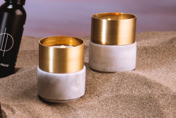 WHITE MARBLE BRASS CANDLE HOLDERS - THE WILD SHOWCASE