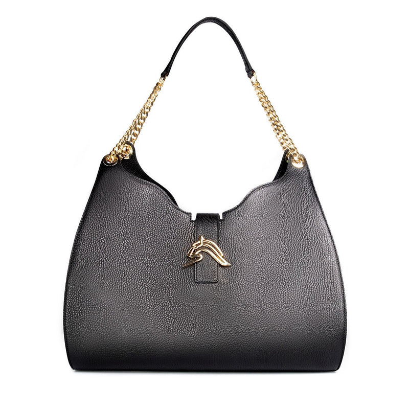 Empire Cheetah Hobo Bag: Designer Shoulder Bag in Black Leather - THE WILD SHOWCASE