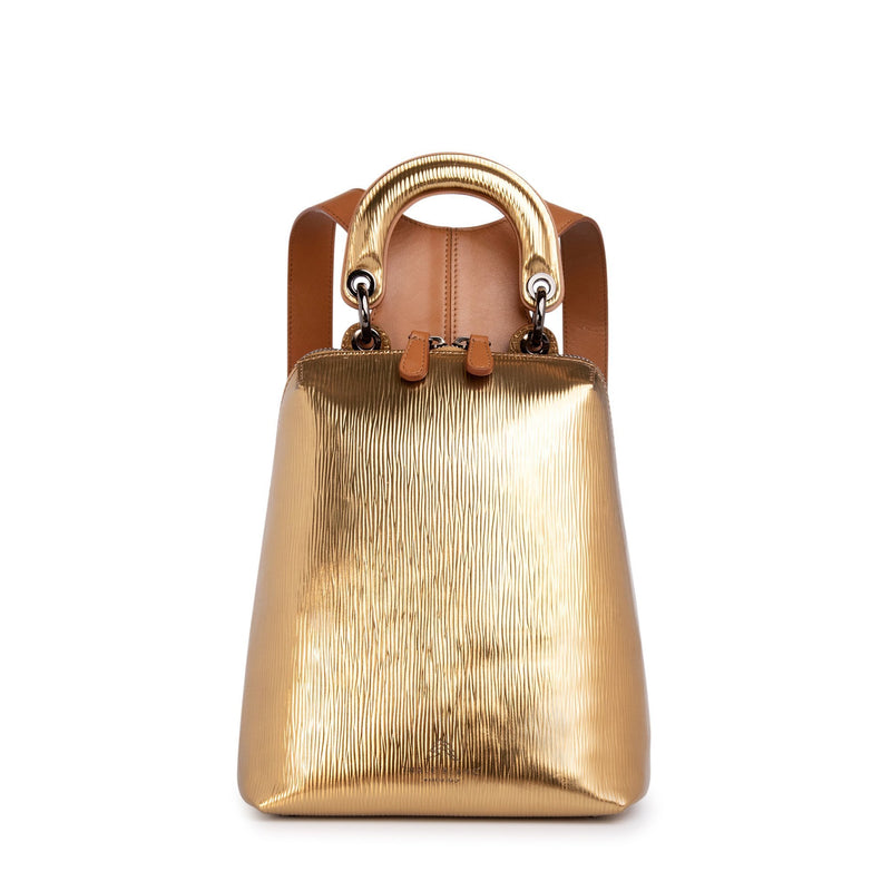 Racer Metallic Mini: Women's Designer Backpack in Gold Leather - THE WILD SHOWCASE