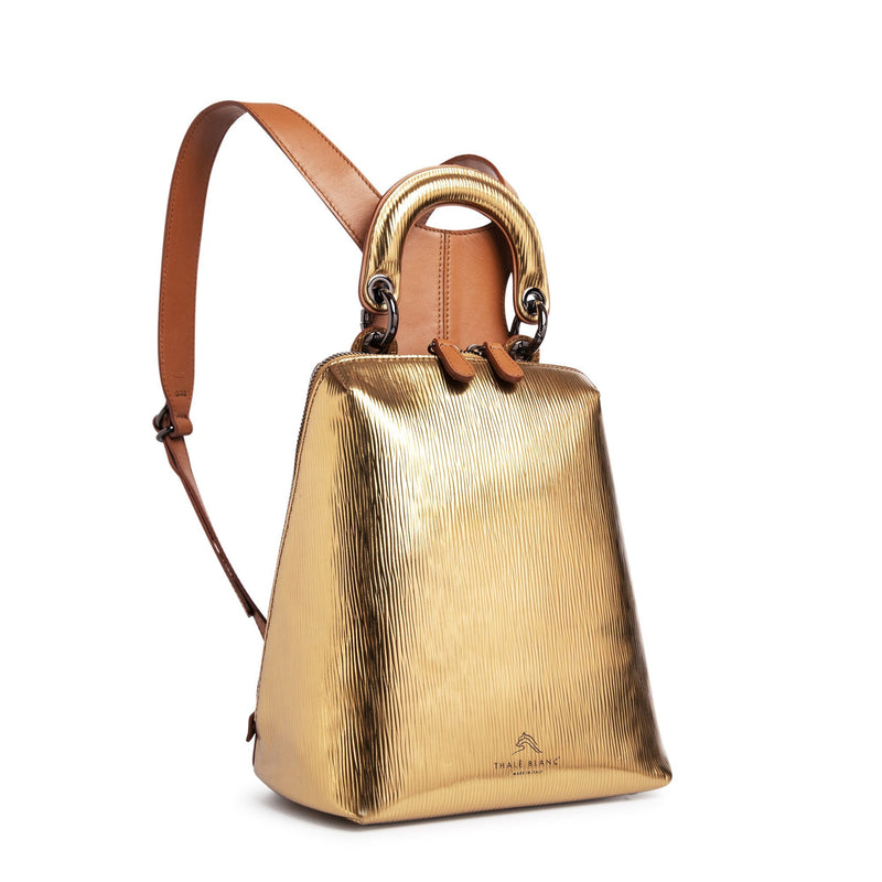 Racer Metallic Mini: Women's Designer Backpack in Gold Leather - THE WILD SHOWCASE