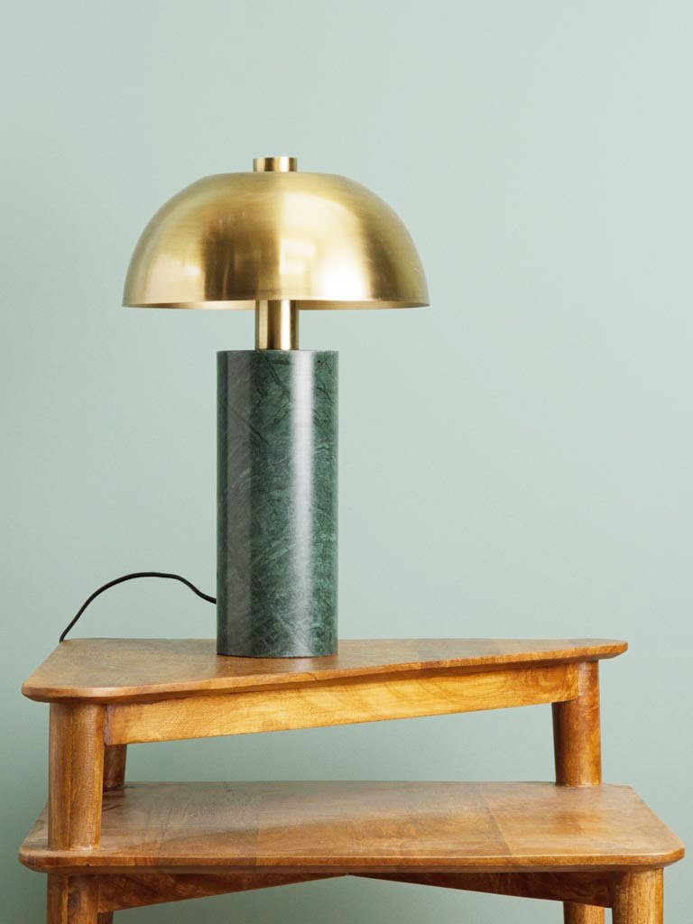 Sold at Auction: Pair of Green Marble & Brass Column Table Lamps